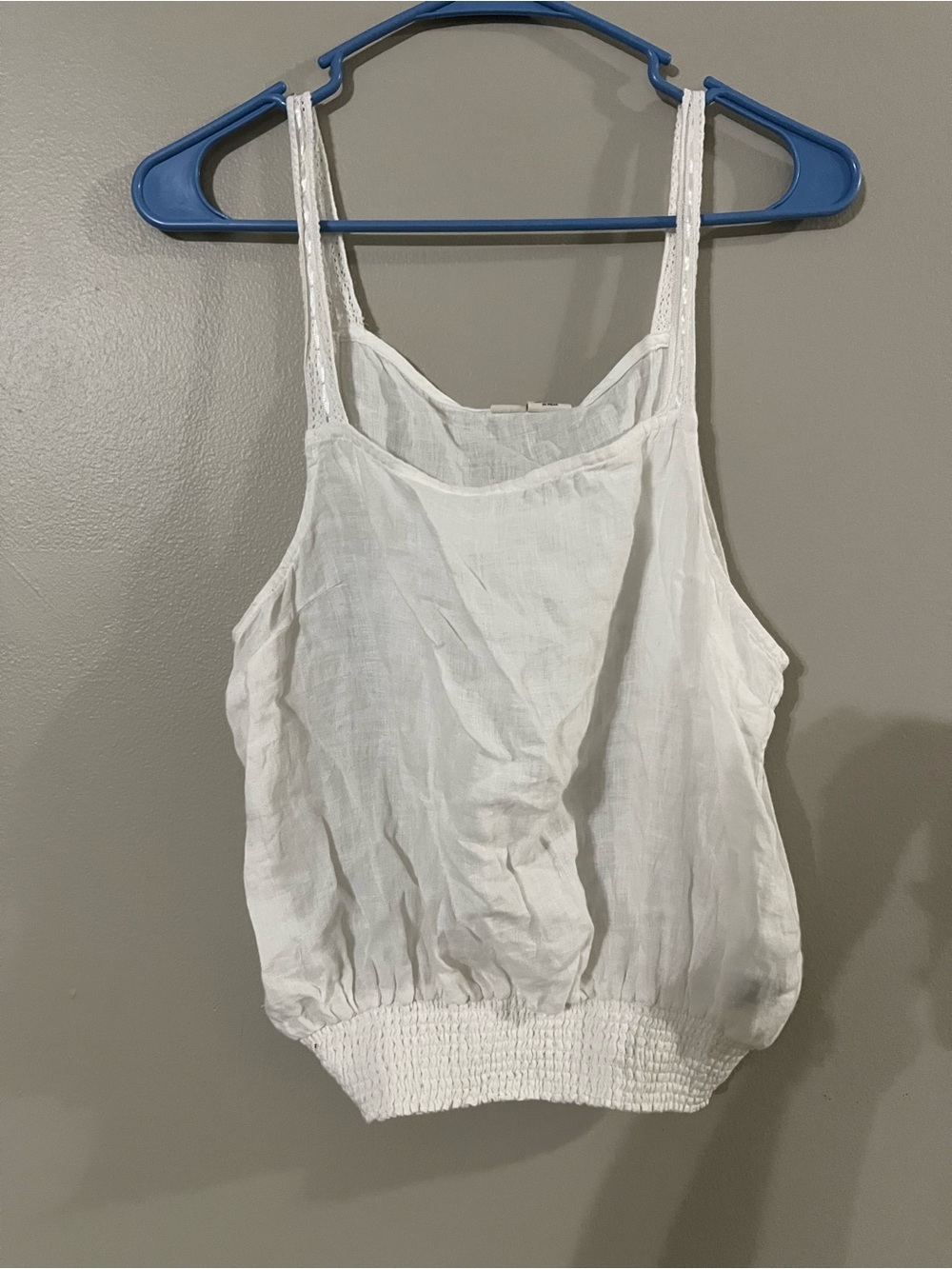 Joie White Smocked-Hem Linen Blend Camisole